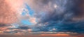 Stormy Dramatic Sky - Vibrant colors Pof Real Sky - Panoramic Sunrise Sundown Sanset Sky with colorful clouds. Without any birds