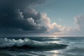 Stormy evening ocean with waves and dramatic clouds at sunset Royalty Free Stock Photo