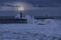 Stormy full moon night at river mouth Royalty Free Stock Photo