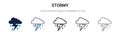 Stormy icon in filled, thin line, outline and stroke style. Vector illustration of two colored and black stormy vector icons