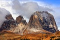 Stormy image of Sassolungo Group, South Tirol, Dolomites Mountains