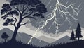 Stormy Landscape with Lightning Tree Vector, vector design Generative AI Royalty Free Stock Photo