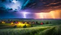Thunderstorm with lightning bolts in the sky. AI generated Royalty Free Stock Photo