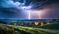 Thunderstorm with lightning bolts in the sky. AI generated Royalty Free Stock Photo