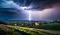 Thunderstorm with lightning bolts in the sky. AI generated Royalty Free Stock Photo