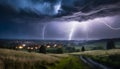 Thunderstorm with lightning bolts in the sky. AI generated Royalty Free Stock Photo