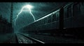 Stormy Night Train Journey, A Dark and Dramatic Railway Scene Royalty Free Stock Photo