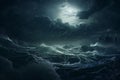 .Stormy Ocean at Night. High Waves and Heavy Rain Royalty Free Stock Photo