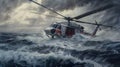 Stormy Ocean Rescue Mission Coast Guard Helicopter Crew in Action Royalty Free Stock Photo