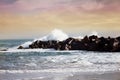 Stormy ocean waves beautiful seascape big powerful tide in action storm weather in a deep blue sea forces of nature natural Royalty Free Stock Photo