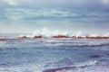 Stormy ocean waves beautiful seascape big powerful tide in action storm weather in a deep blue sea forces of nature natural Royalty Free Stock Photo