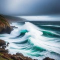stormy ocean with waves crashing against
