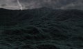 Stormy ocean, waves on rough sea or stormy ocean water, with thunders and lightnings and cloudy Royalty Free Stock Photo