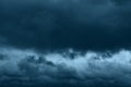 Stormy rain big fluffy clouds. Dark sky. Natural scenic abstract background. Weather changes backdrop. Sky filled with voluminous