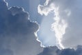 Stormy rain big fluffy clouds. Dark sky. Natural scenic abstract background. Weather changes backdrop. Sky filled with voluminous