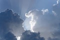 Stormy rain big fluffy clouds. Dark sky. Natural scenic abstract background. Weather changes backdrop. Sky filled with voluminous