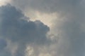 Stormy rain big fluffy clouds. Dark sky. Natural scenic abstract background. Weather changes backdrop. Sky filled with voluminous