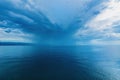Stormy rain cloud over the sea, summer tempest at the Adriatic sea coastline Royalty Free Stock Photo
