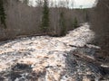 Stormy river with logs Royalty Free Stock Photo