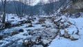 A stormy river in winter .