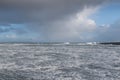 Stormy sea, gull and waves, scenic dark sky Royalty Free Stock Photo