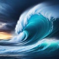 Stormy sea at Heavy A strong storm with big waves in the Night Illustration for