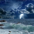 Stormy sea, lightnings Royalty Free Stock Photo