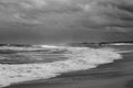 Stormy sea. Overcast. Ocean waves, sandy beach, cloudy sky Royalty Free Stock Photo