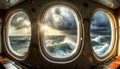 Stormy Sea Seen Through the Portholes of a Ship - Generative Ai Royalty Free Stock Photo