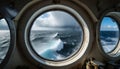 Stormy Sea Seen Through the Portholes of a Ship - Generative Ai Royalty Free Stock Photo