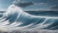 stormy sea wave _A tsunami illustration, showing the power and the destruction of water. The wave is huge and blue,