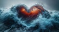 Stormy sea waves forms a heart shape. Made With Generative IA.