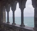 Stormy sea seen from the columnade Royalty Free Stock Photo