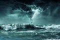 Stormy sea waves on sand beach, thunderstorm backgrounds Royalty Free Stock Photo
