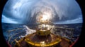 Stormy Seas and Lightning Strikes at Offshore Drilling Platform