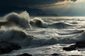 Stormy seascape with cloudy sky as the dramatic coastal background