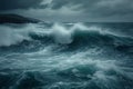 Stormy seascape Raging ocean waves in cloudy, turbulent weather