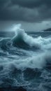 Stormy seascape Raging ocean waves in cloudy, turbulent weather