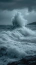 Stormy seascape Raging ocean waves in cloudy, turbulent weather