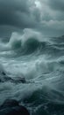 Stormy seascape Raging ocean waves in cloudy, turbulent weather