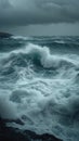 Stormy seascape Raging ocean waves in cloudy, turbulent weather