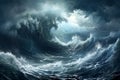 Stormy Seascape. Sea Swell. Ominous Grey Waves with Foam. Dramatic Marine Themes. AI Generated.