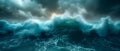 Stormy Serenade: Teal Waves Meet the Brooding Sky. Concept Nature Photography, Ocean Waves, Stormy