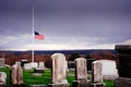 Helf mast american flag at cemetery. Memorial Day, Royalty Free Stock Photo