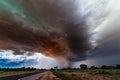 Stormy sky with dark clouds ahead of a supercell thunderstorm