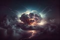 stormy sky with dark clouds, lightning flashes over the night sky. Concept on the theme of Severe Weather, natural Royalty Free Stock Photo