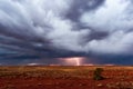 Stormy sky with dramatic dark clouds and lightning..