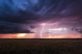 Stormy sky with lightning at sunset Royalty Free Stock Photo