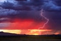 Stormy sky with lightning strike at sunset Royalty Free Stock Photo