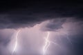 Stormy sky with lightning strikes and thunderstorm clouds Royalty Free Stock Photo